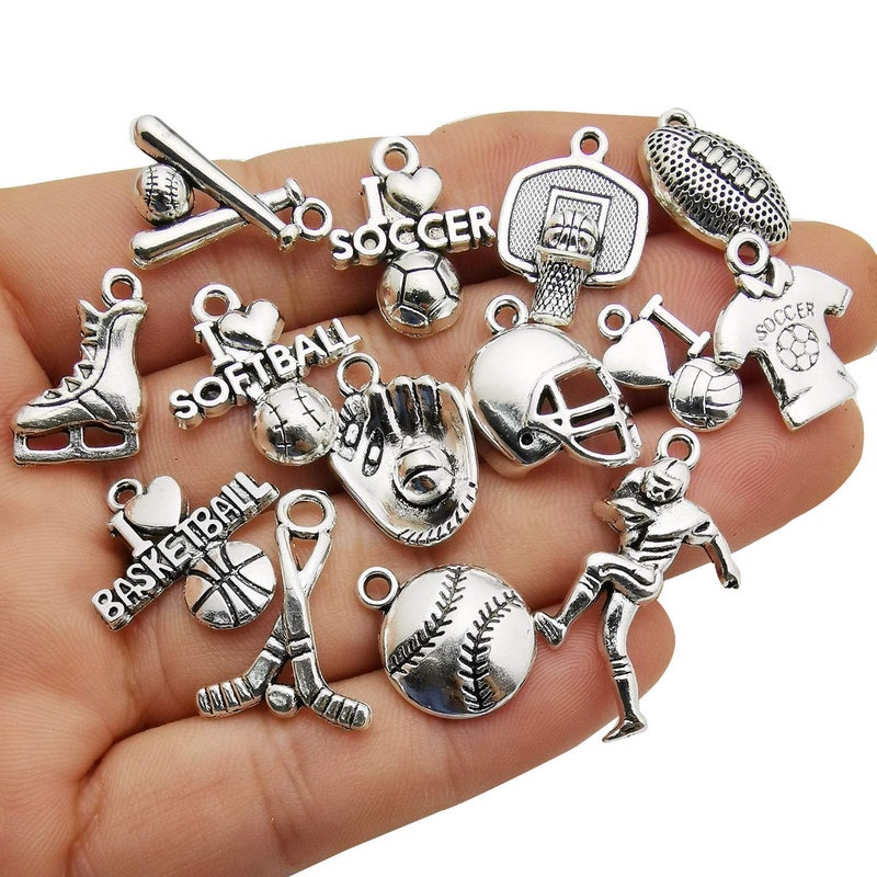 WOCRAFT 50pcs Wholesale Bulk Lots Ball Game Sports Charms for Jewelry Making Mixed Smooth Tibetan Silver Metal Charms Pendants DIY for Jewelry Making Necklace Bracelet and Crafting (M352) - Image 2